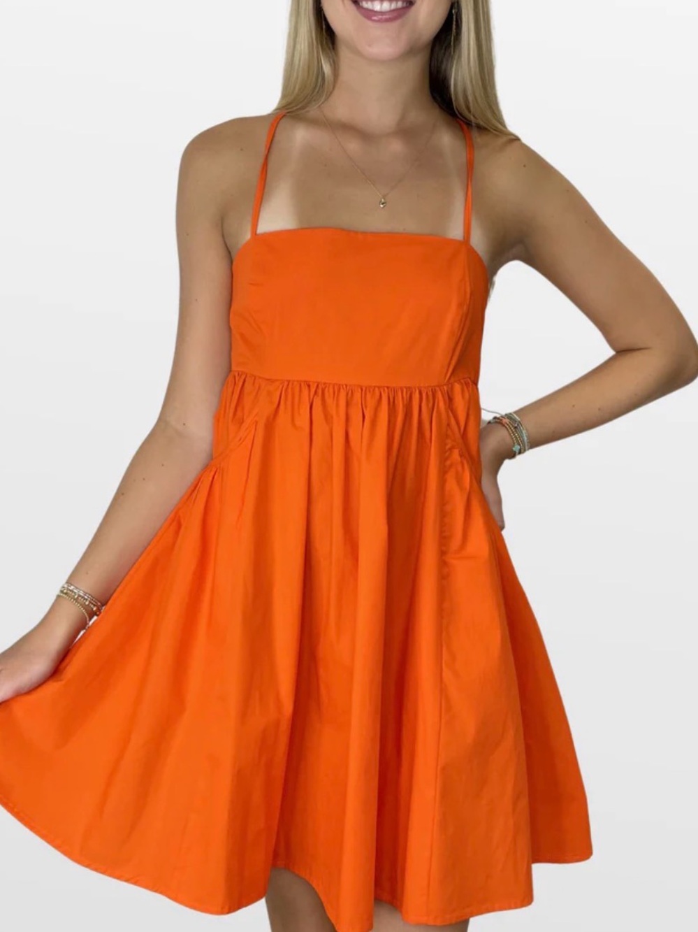 Women's Orange Mini Sundress with Thin Straps